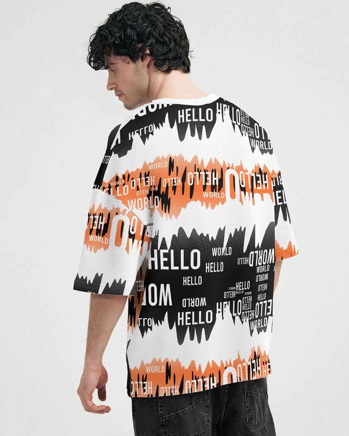 Men White Multicolor All Over Printed Oversized T-shirt