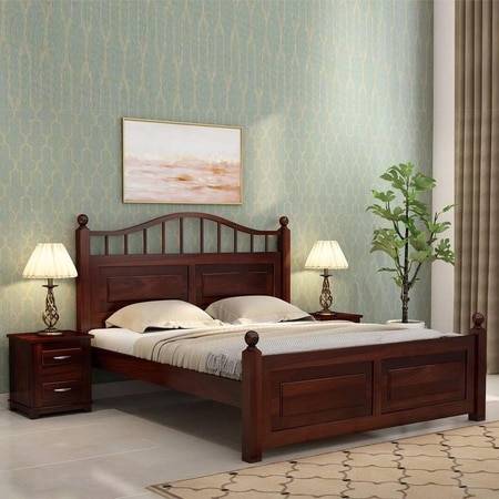 Syan Sheesham Wood Queen Size Bed Non Storage Walnut Finish (60 x 78 inches)