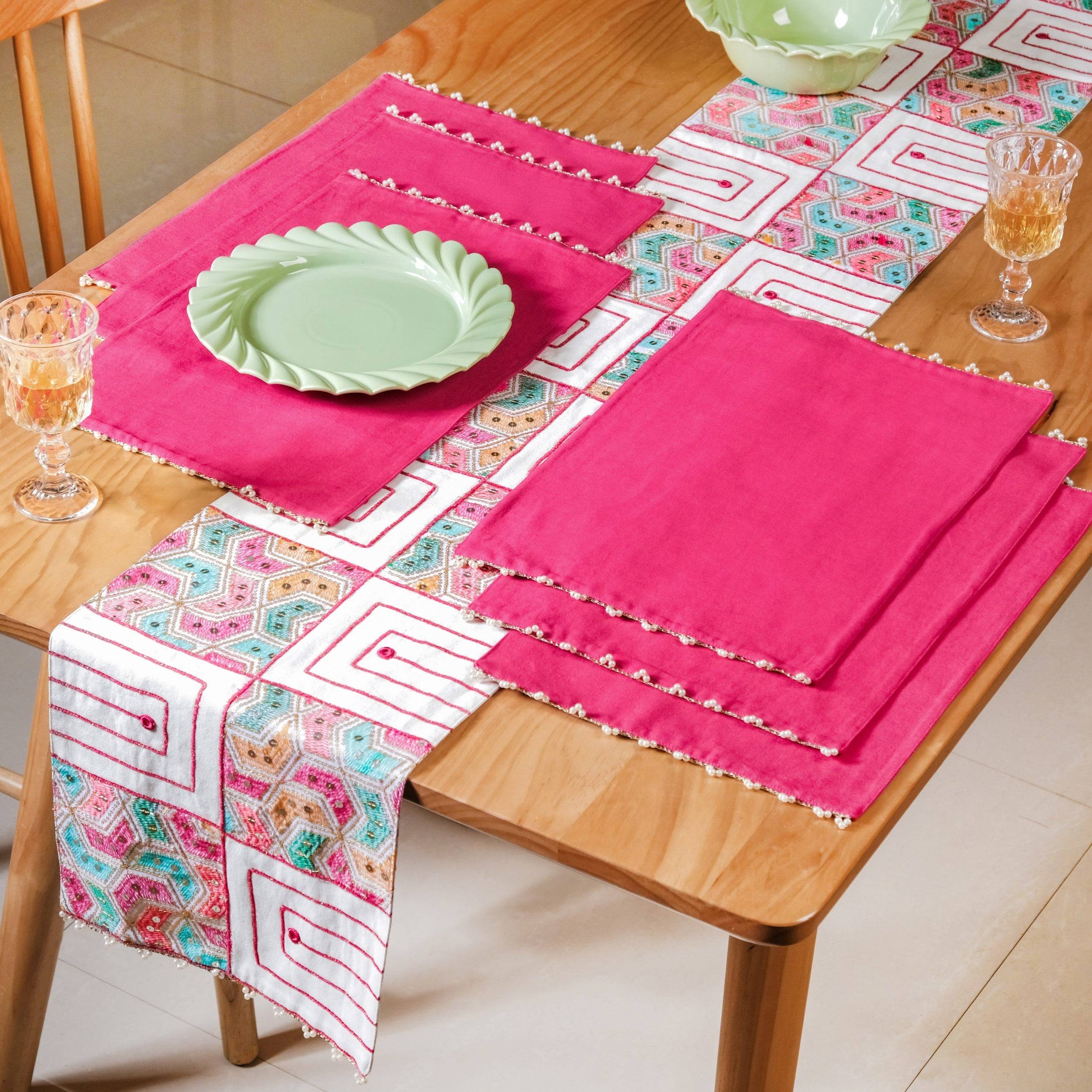 Set Of 7 Embroidered Vibrant Table Mats And Runner Set buy only at ₹2490