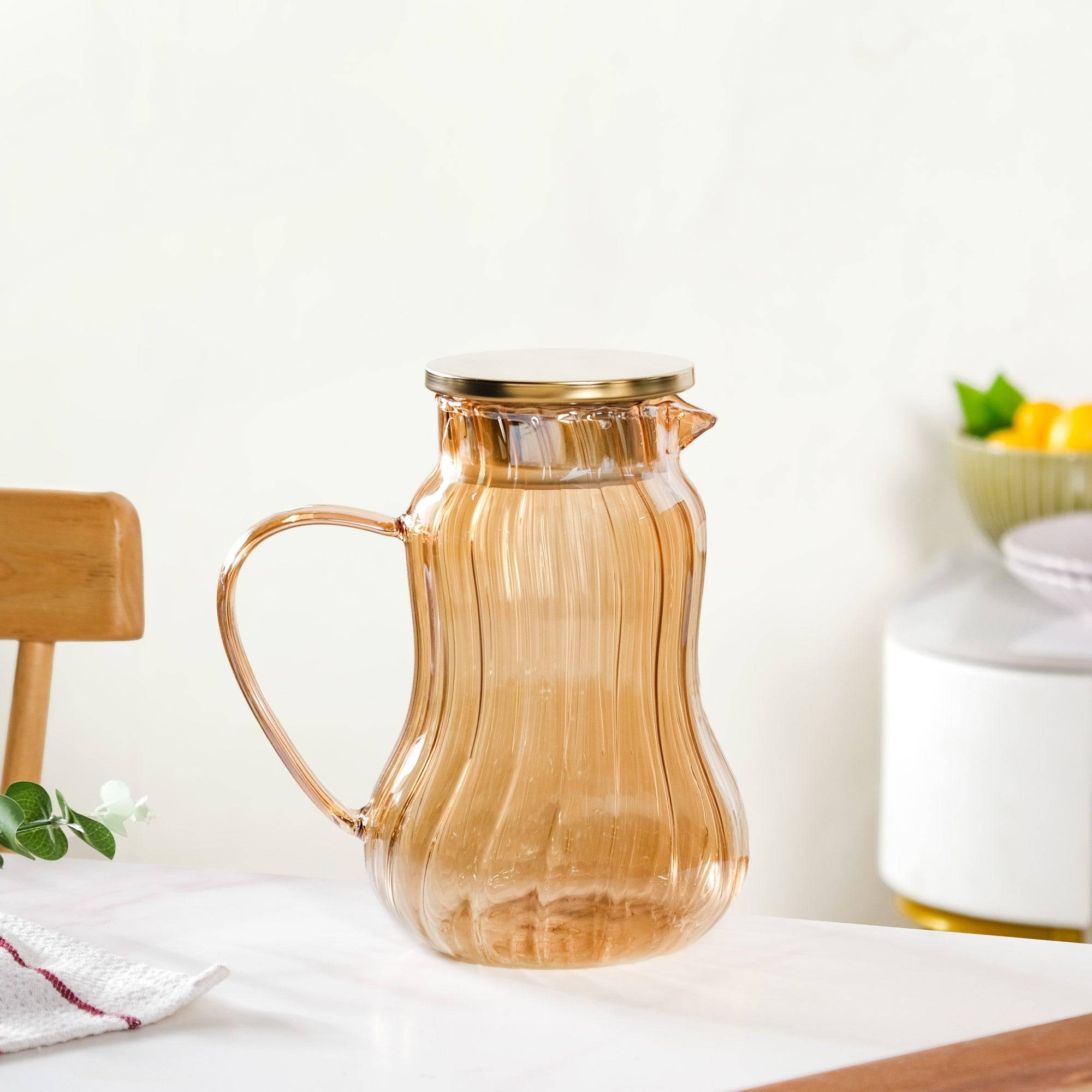Tall Amber Fluted Borosilicate Glass Jug 1950ml
