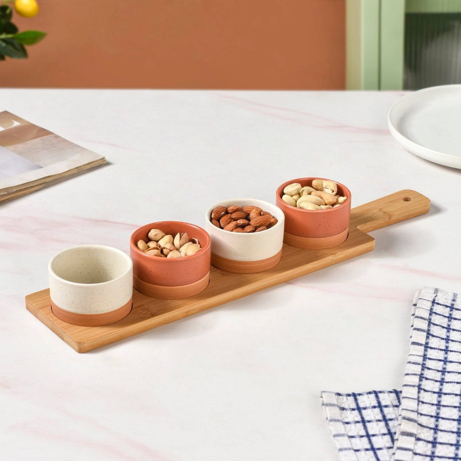 Earthy Stoneware Bowls With Tray Set Of 5 buy only at ₹1250