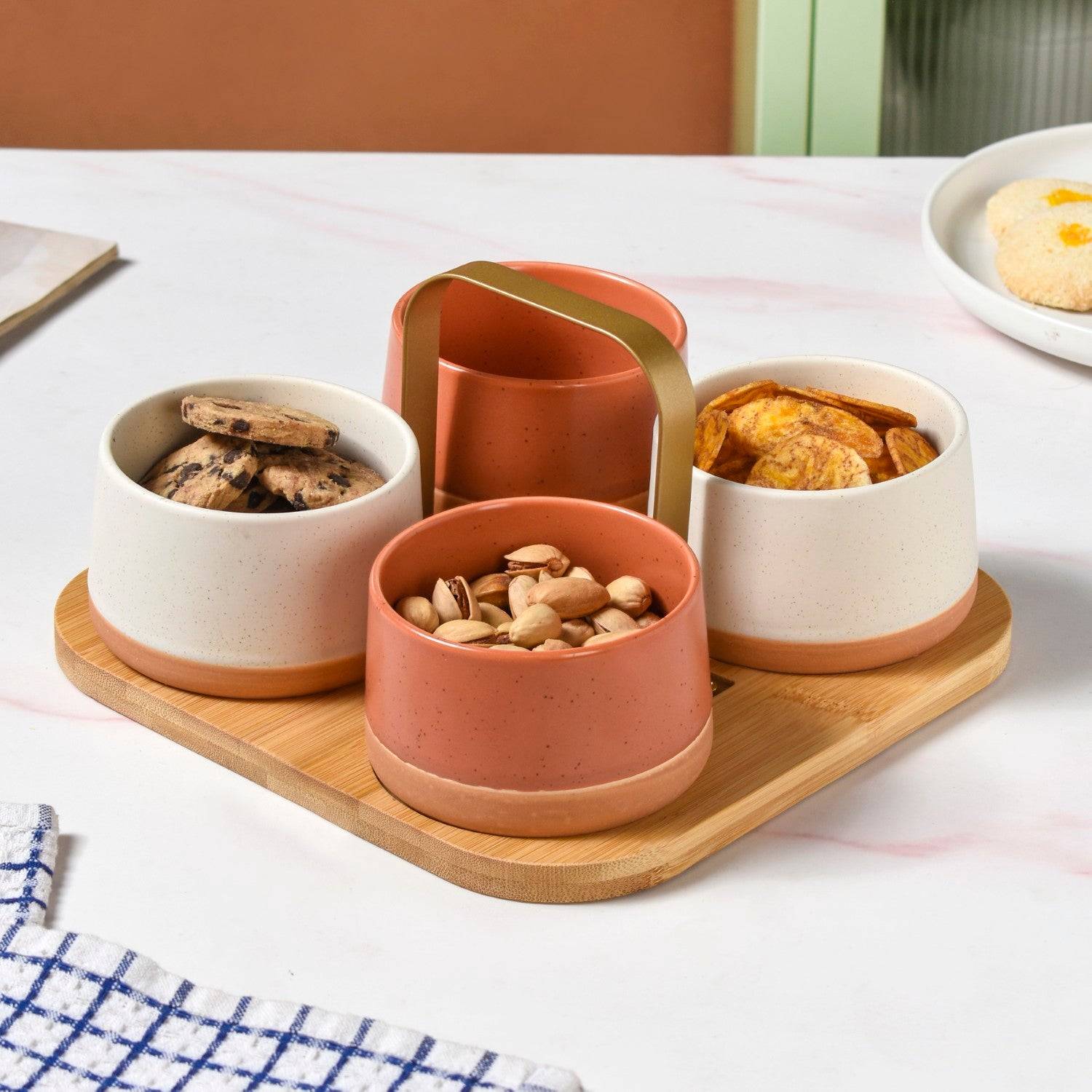 Snack Serving Bowl Platter With Handle Set Of 5 buy only at ₹1690