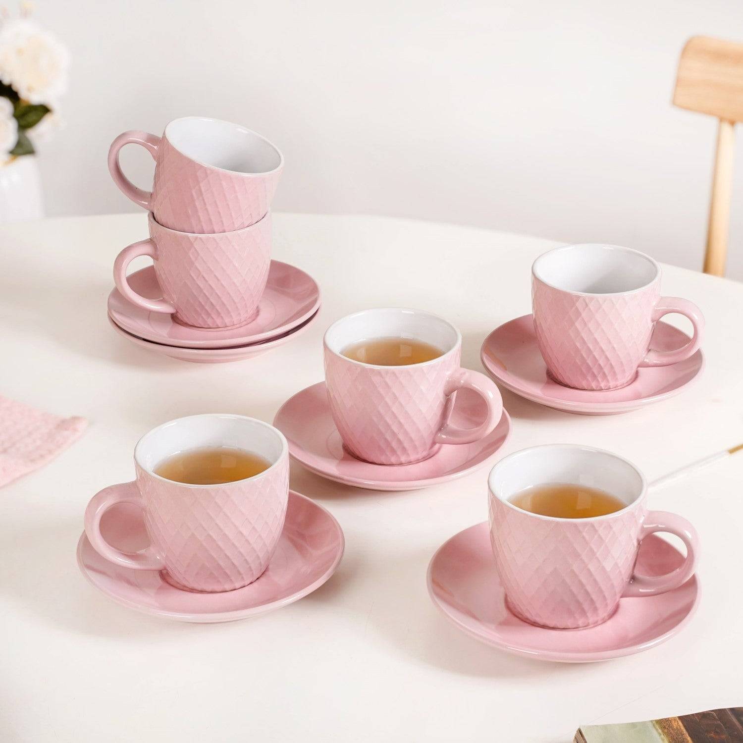 Set Of 6 Pink Tara Ceramic Tea Cup And Saucer 225ml buy only at ₹1690