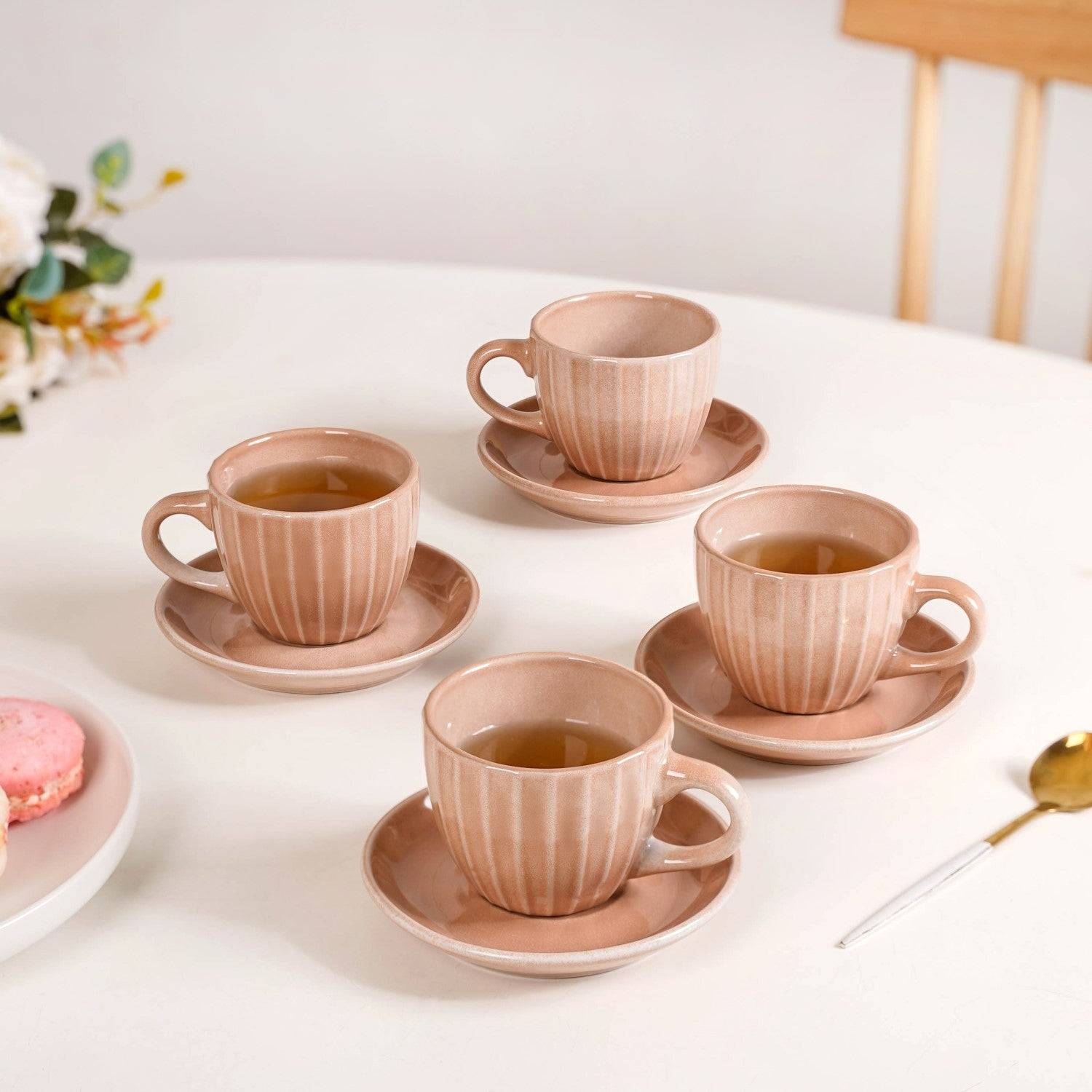 Costola Ceramic Tea Cup And Saucer Set Of 4 Pink 125ml buy only at ₹895