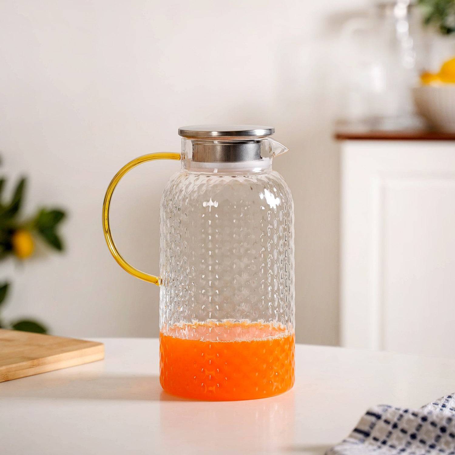 Textured Glass Jug With Metal Lid 2000ml