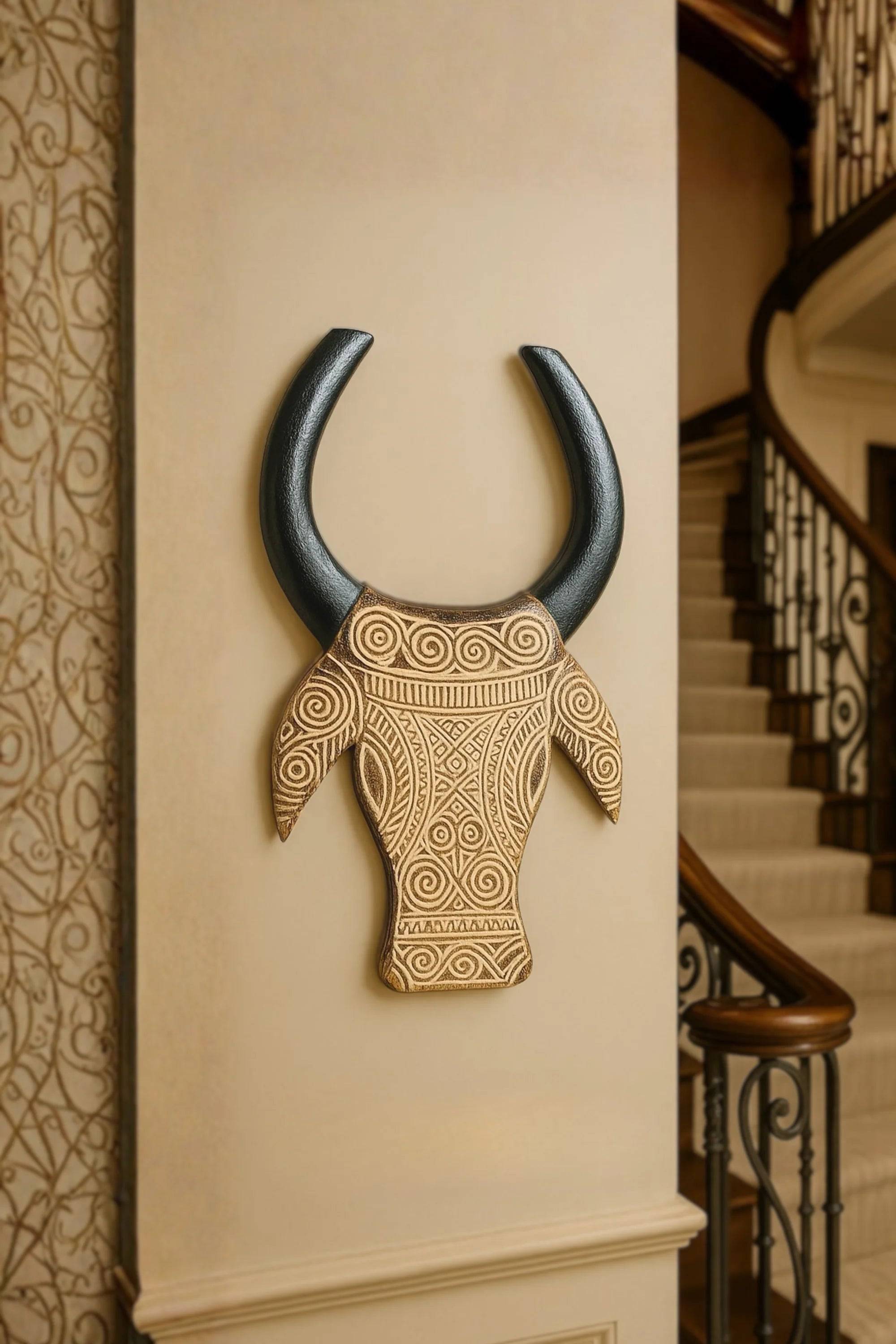 Timor Style Hand Carved Wooden Bull Head