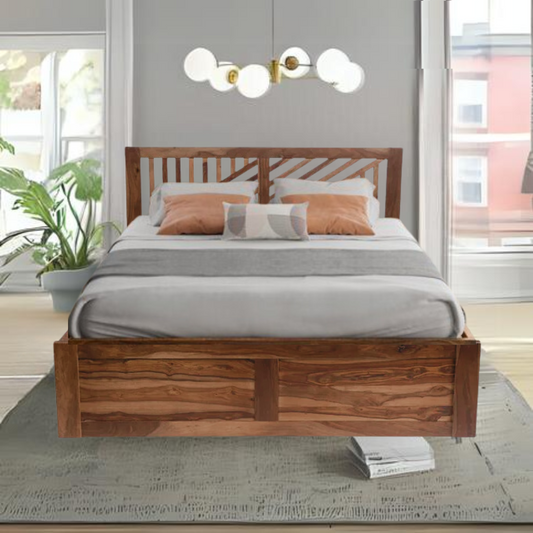 Springtek Sheesham Wood Bed in Natural Finish with Storage Bed
