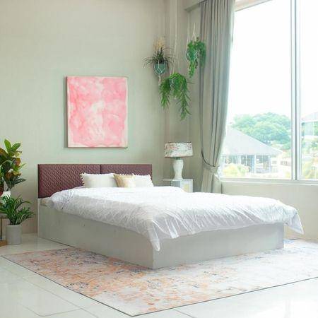 Prana Engineered Wood Queen Size Bed In White Finish