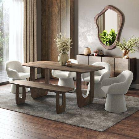 Aero Solid Wood 6 Seater Dining Table With Aero Bench & Selene Chairs