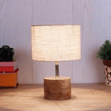 Coralie White Natural Fiber Shade Table Lamp with Natural Wooden Base
