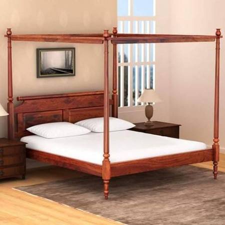 Pencil Solid Wood King Size Non Storage Bed In Honey Oak Finish