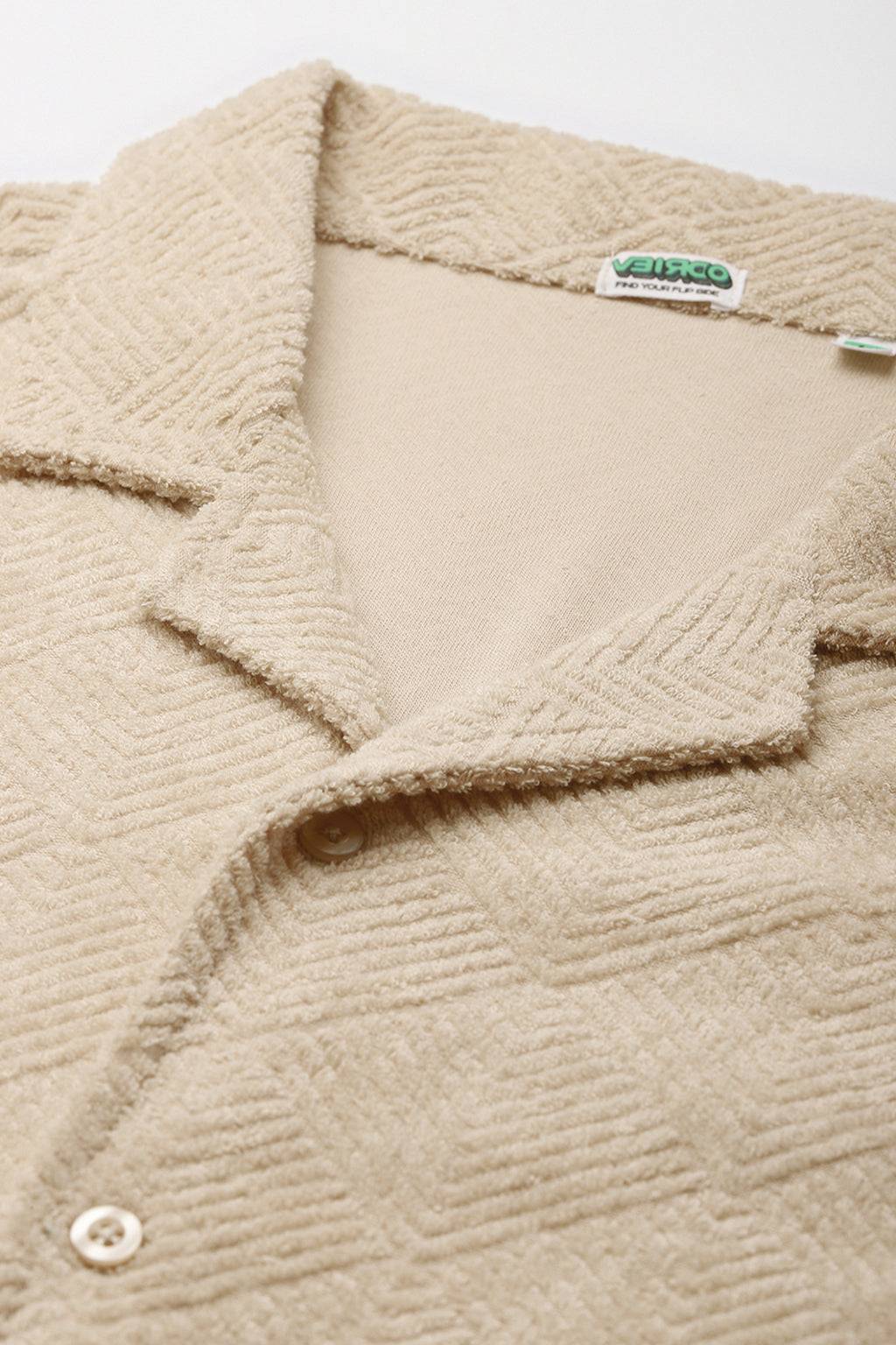 Beige Jacquard Plain Oversized Exclusive Shirt