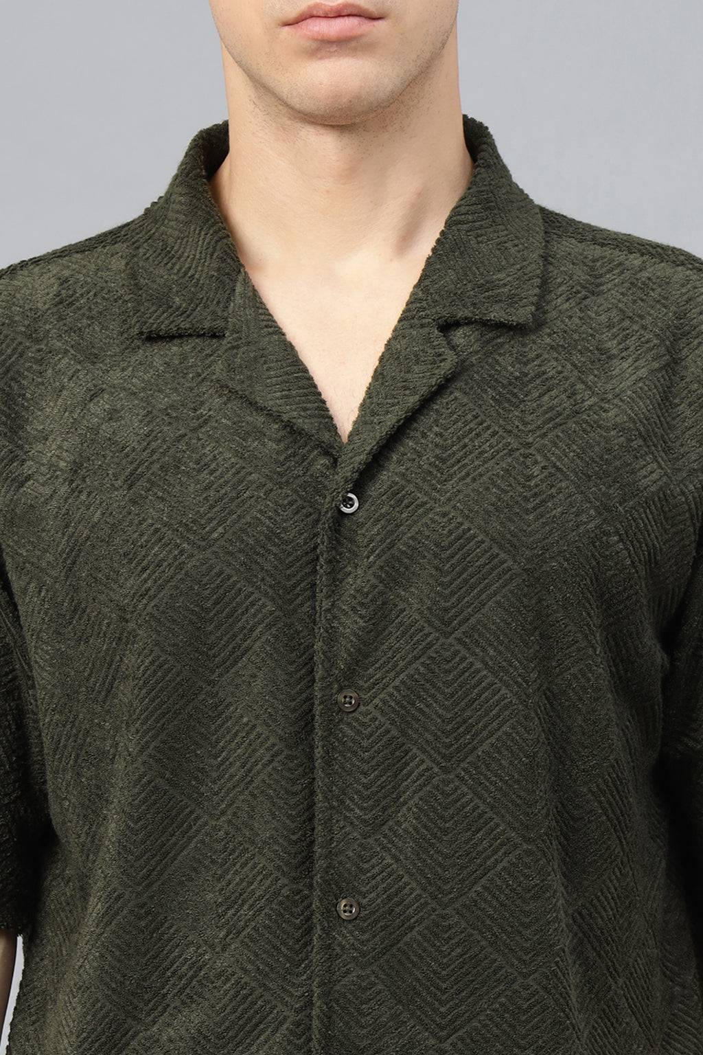 Olive Jacquard Plain Oversized Exclusive Shirt