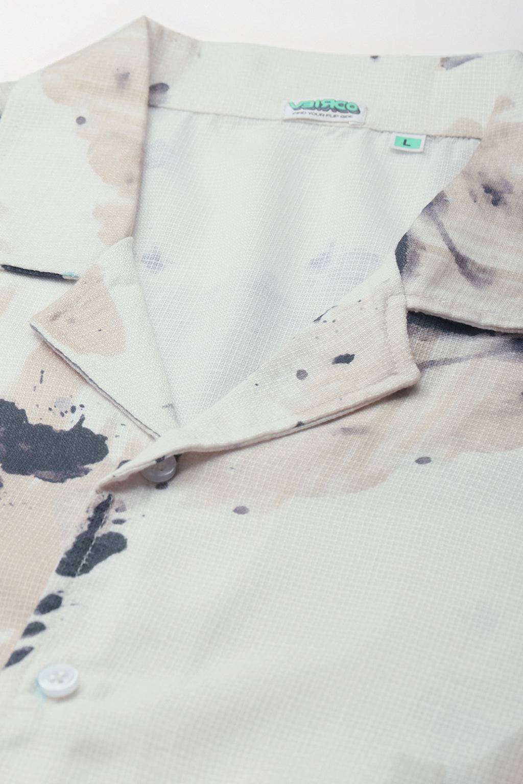 Beige Camp Collar Printed Oversized Exclusive Shirt