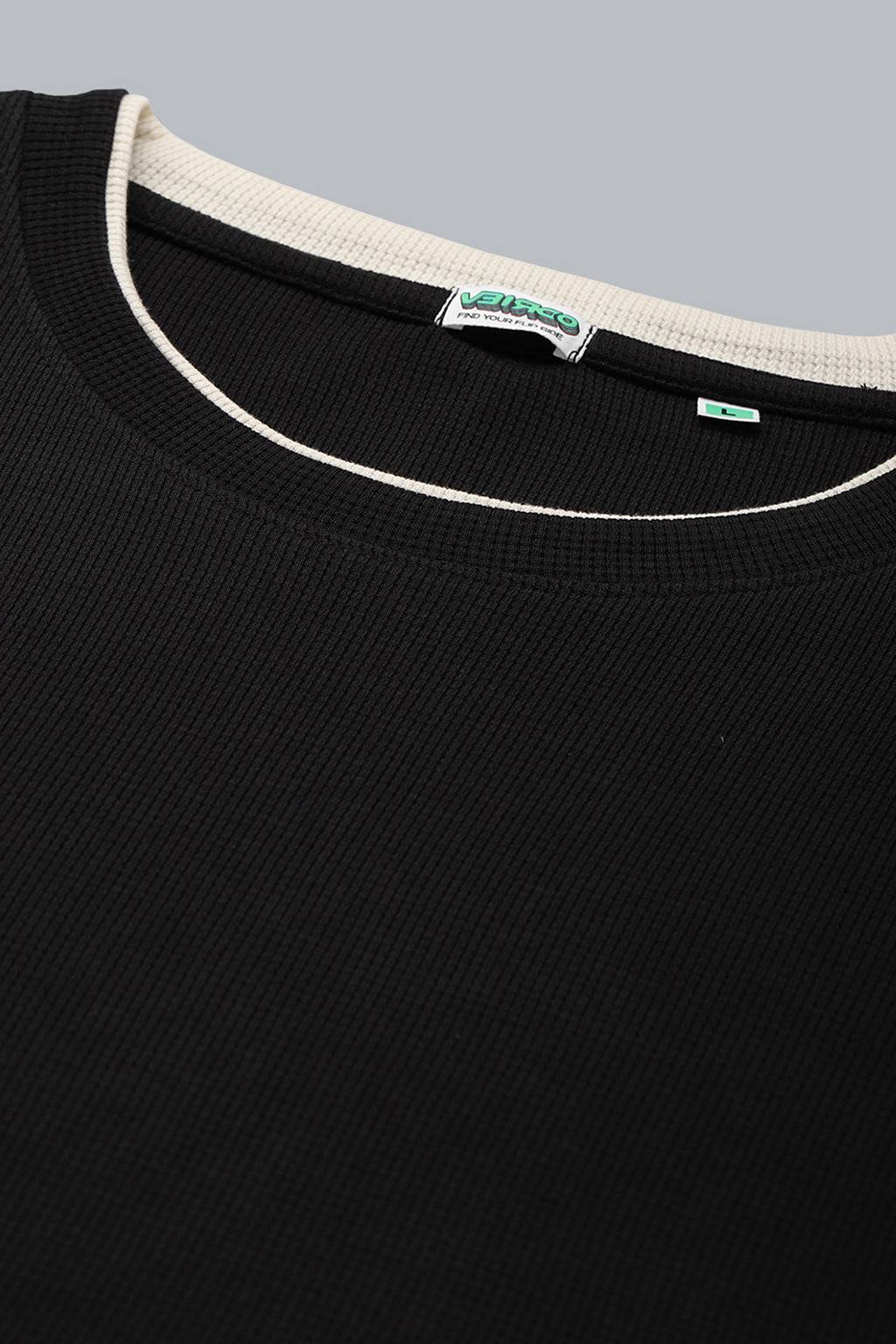 Black & Marshmallow Textured Plain Oversized Exclusive T-shirt