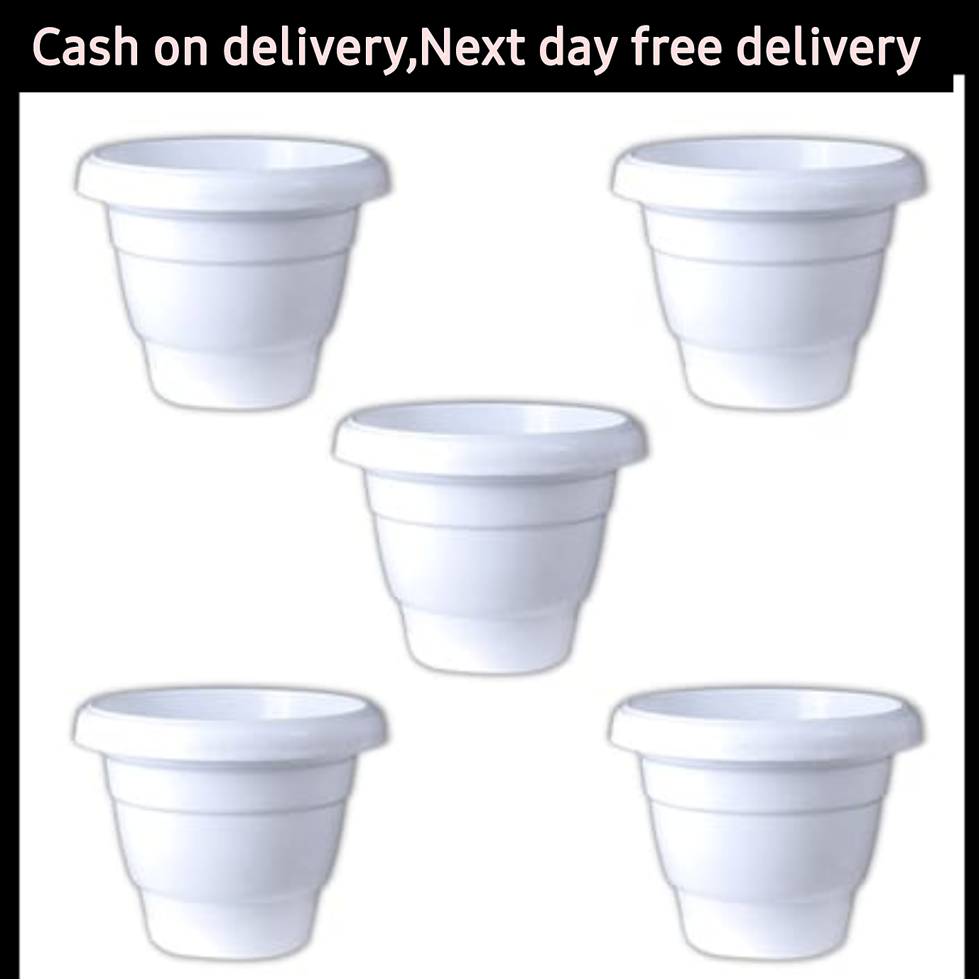 (Set of 5) 8 inch white plastic pot