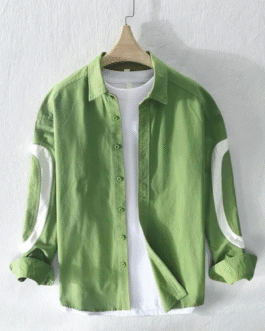 Olive Green cut-pest long sleeve mens shirt