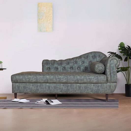 Avon Chaise Lounger Sofa In Green Suede Fabric
