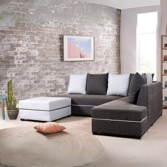 Nile Sectional Sofa With Ottoman In Jute Fabric
