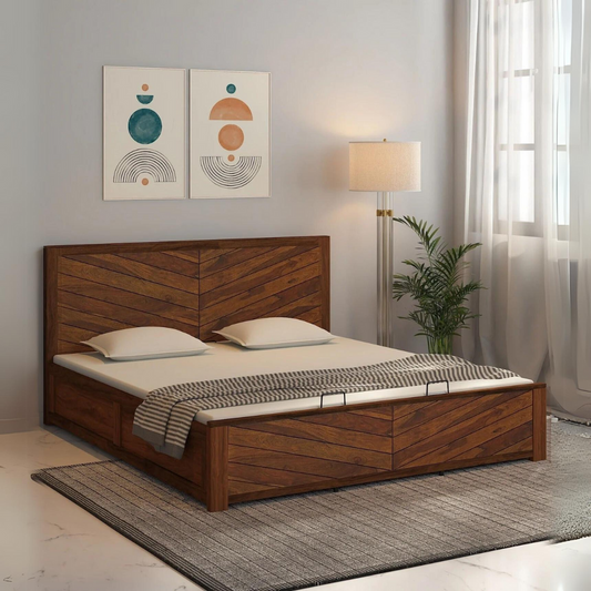 Texas Sheesham Wood Bed Natural Finish With Manual Storage