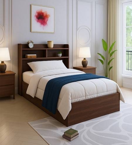 Mavora Single Bed With Headboard Storage Storage In Columbian Walnut Finish