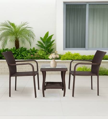 Boulder Wicker Table And Chair Set Brown Black Dual Tone Finish