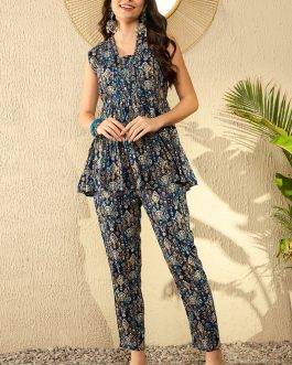 Blue Rayon Blend Ikkat Printed Co-ord Sets