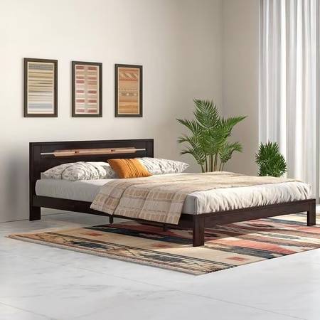 Amal Solid Wood Queen Size Bed In Mahogany Finish