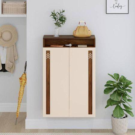 Whartin Engineered Wood Wood Dual Tone 3 Doors Shoe Rack Cabinet Slipper Footwear Stand Organizer with Drawer can Store Up to 16 Pairs for Home (Brown Maple & Beige)â€¦
