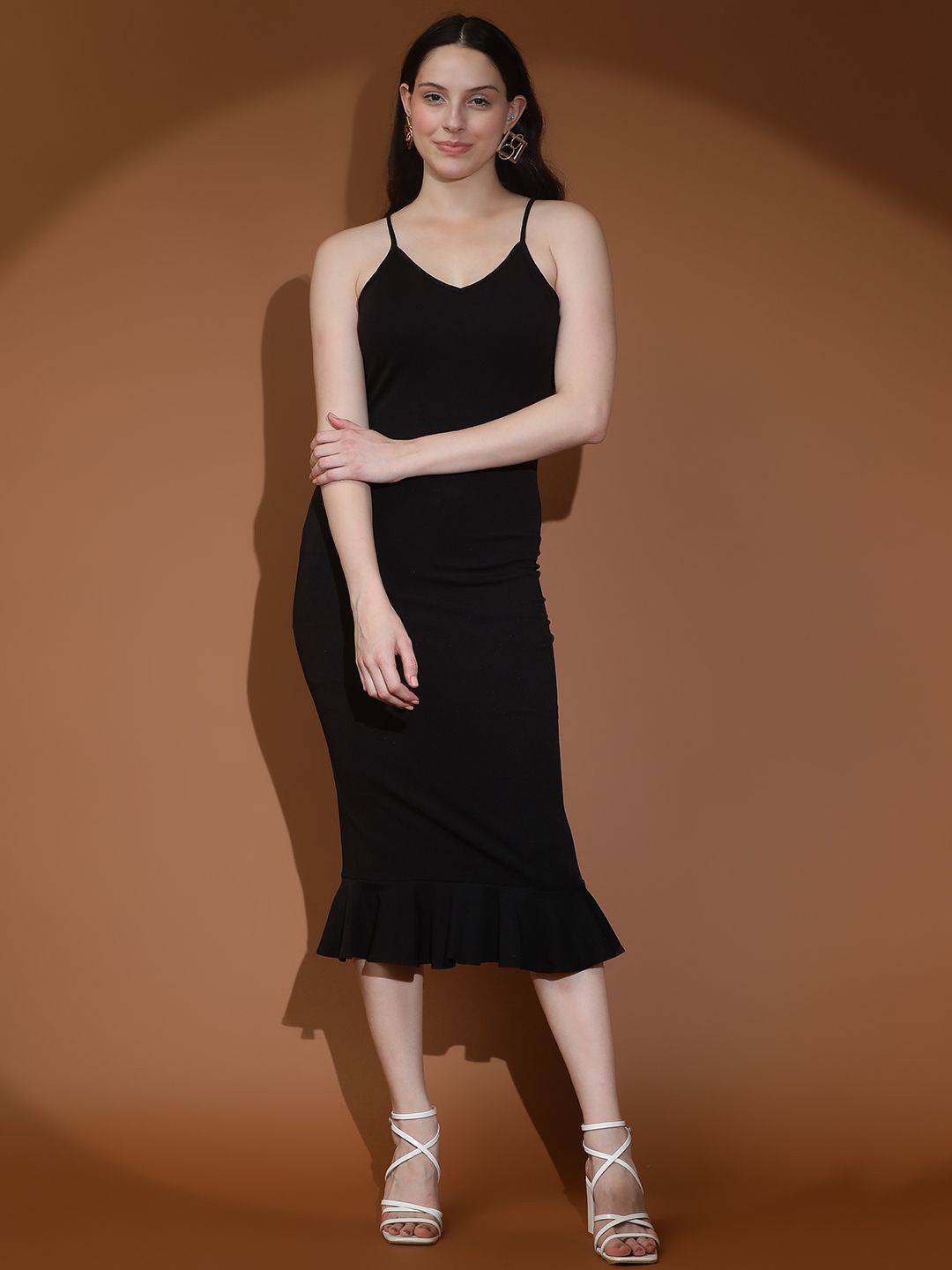 Kotty Women Solid Shoulder Straps Sleeveless Bodycon Dress