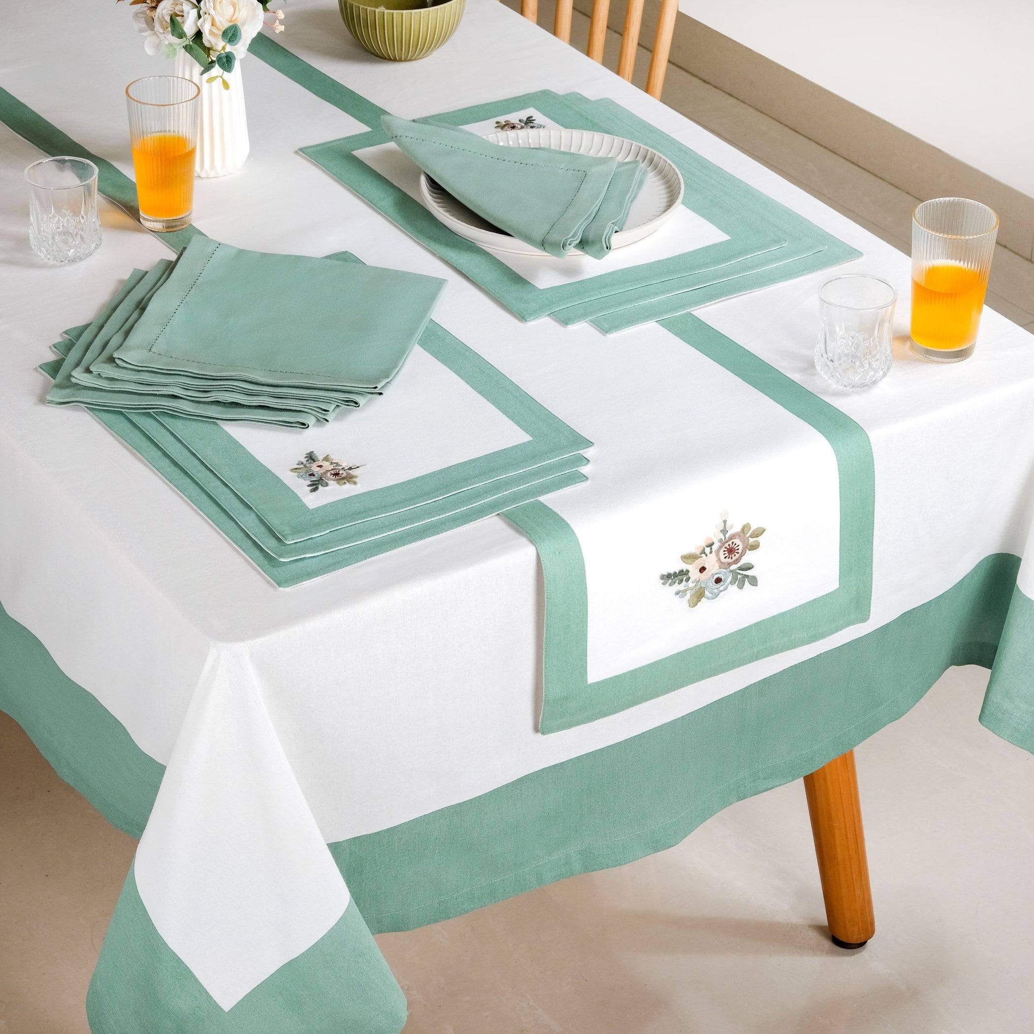 Ventosa Complete Table Linen Set With Mats Napkins Runner And Table Cloth In Teal