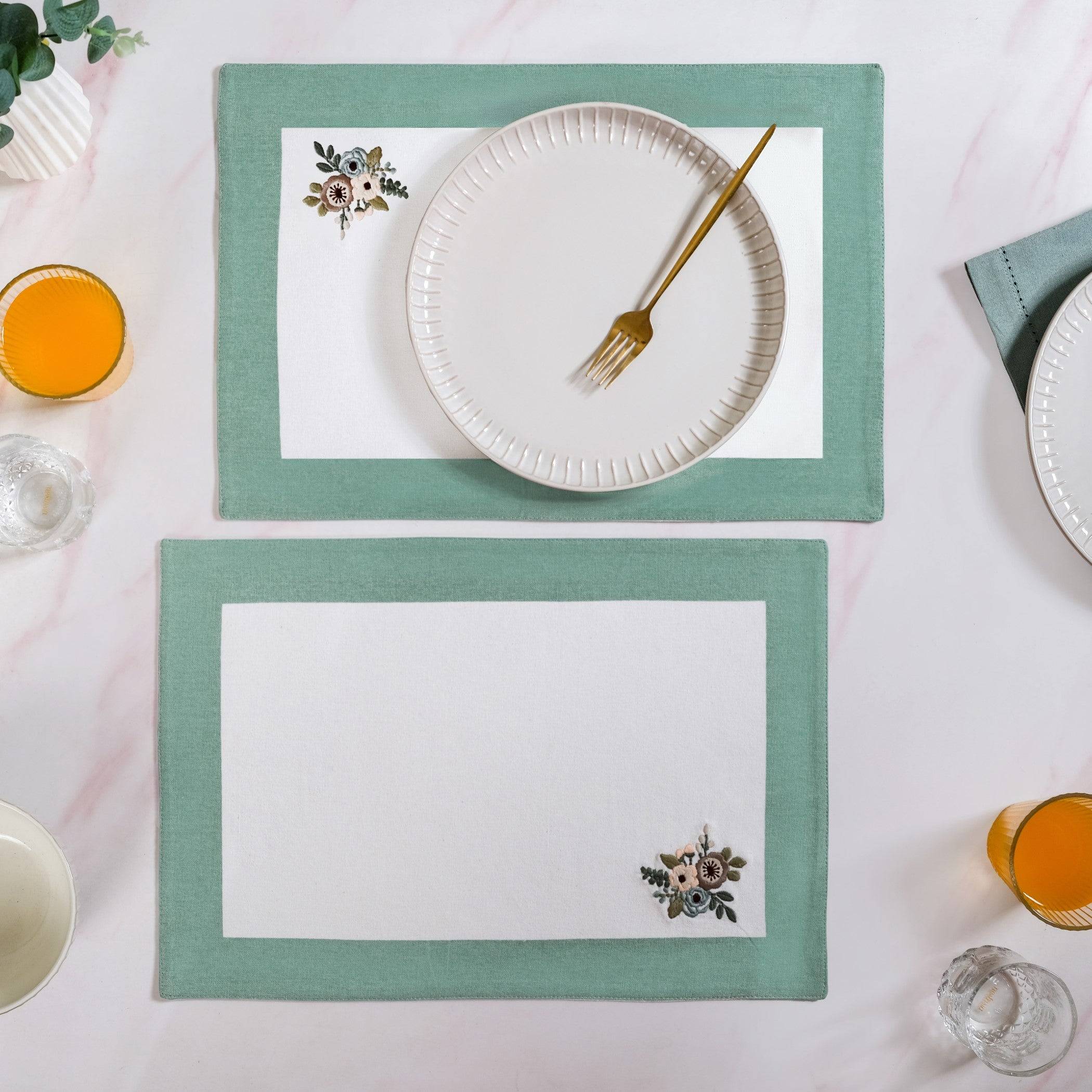 Ventosa Floral Embroidered Table Placemat Set Of 6 In Teal