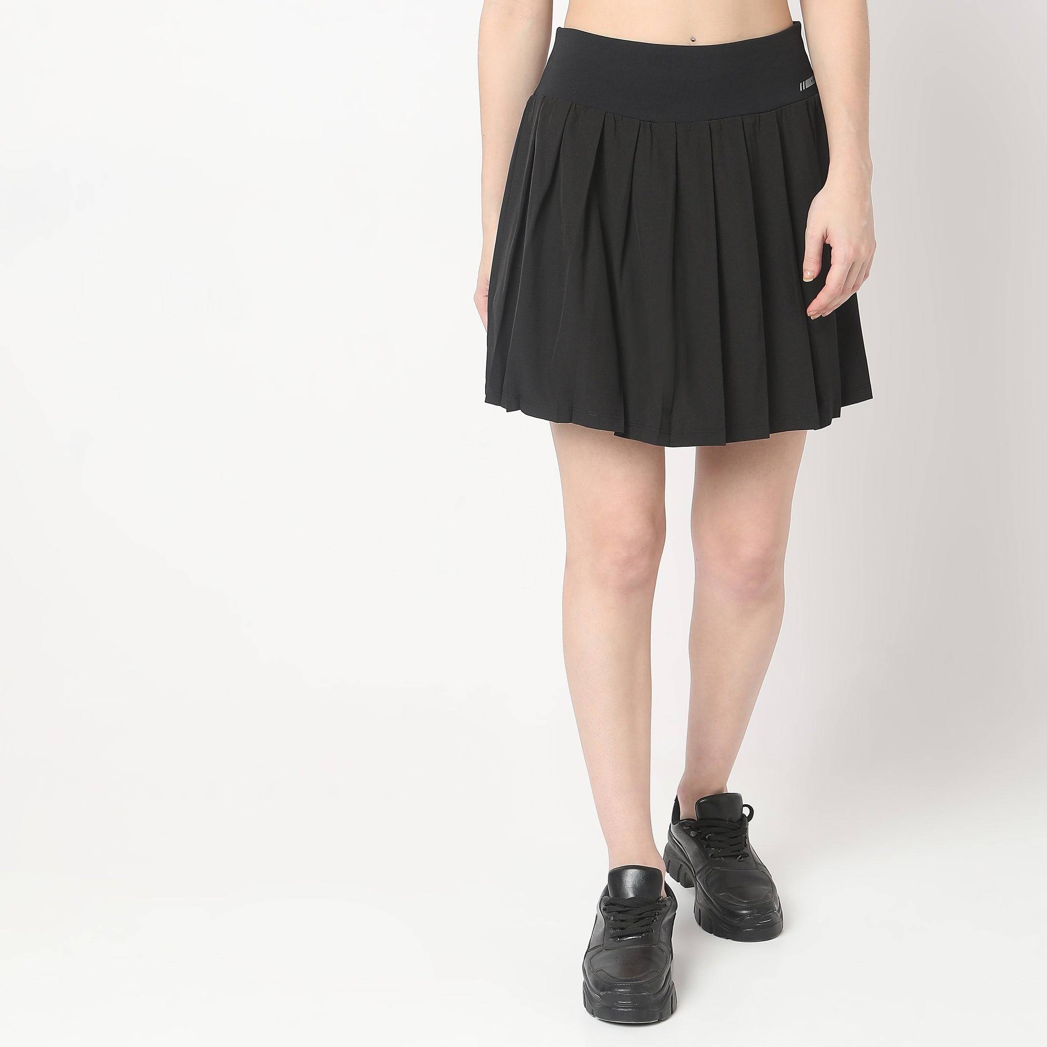 Flare Fit Solid Mid Rise Skirt