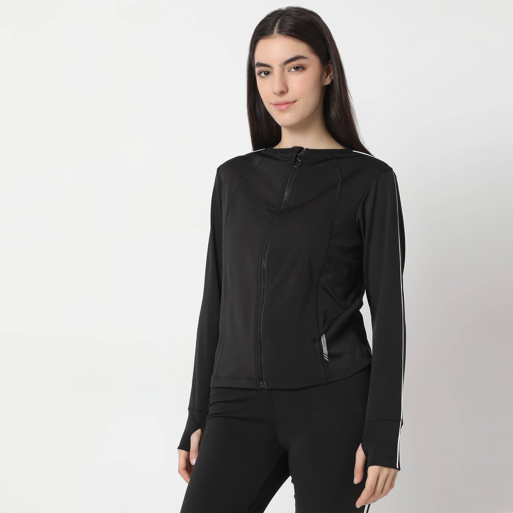 Slim Fit Mock Turtle Neck Full Sleeve Active Jacket