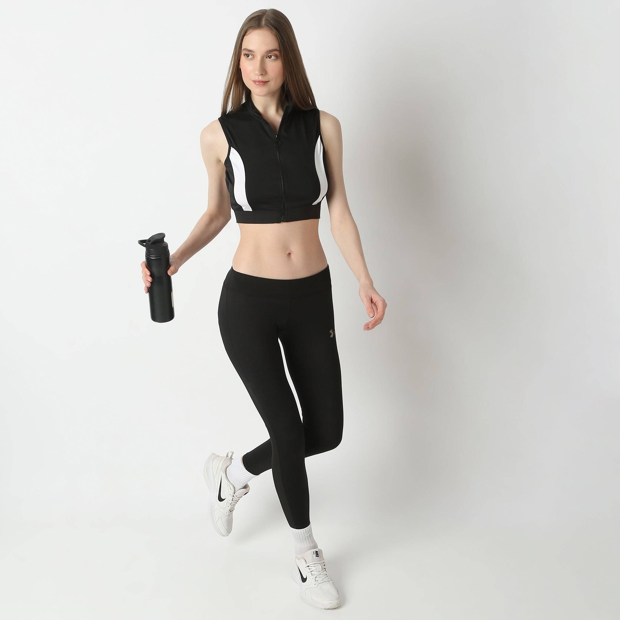 Slim Fit Mock Turtle Neck Sleeveless Tee With Zipper Detail T-Shirt