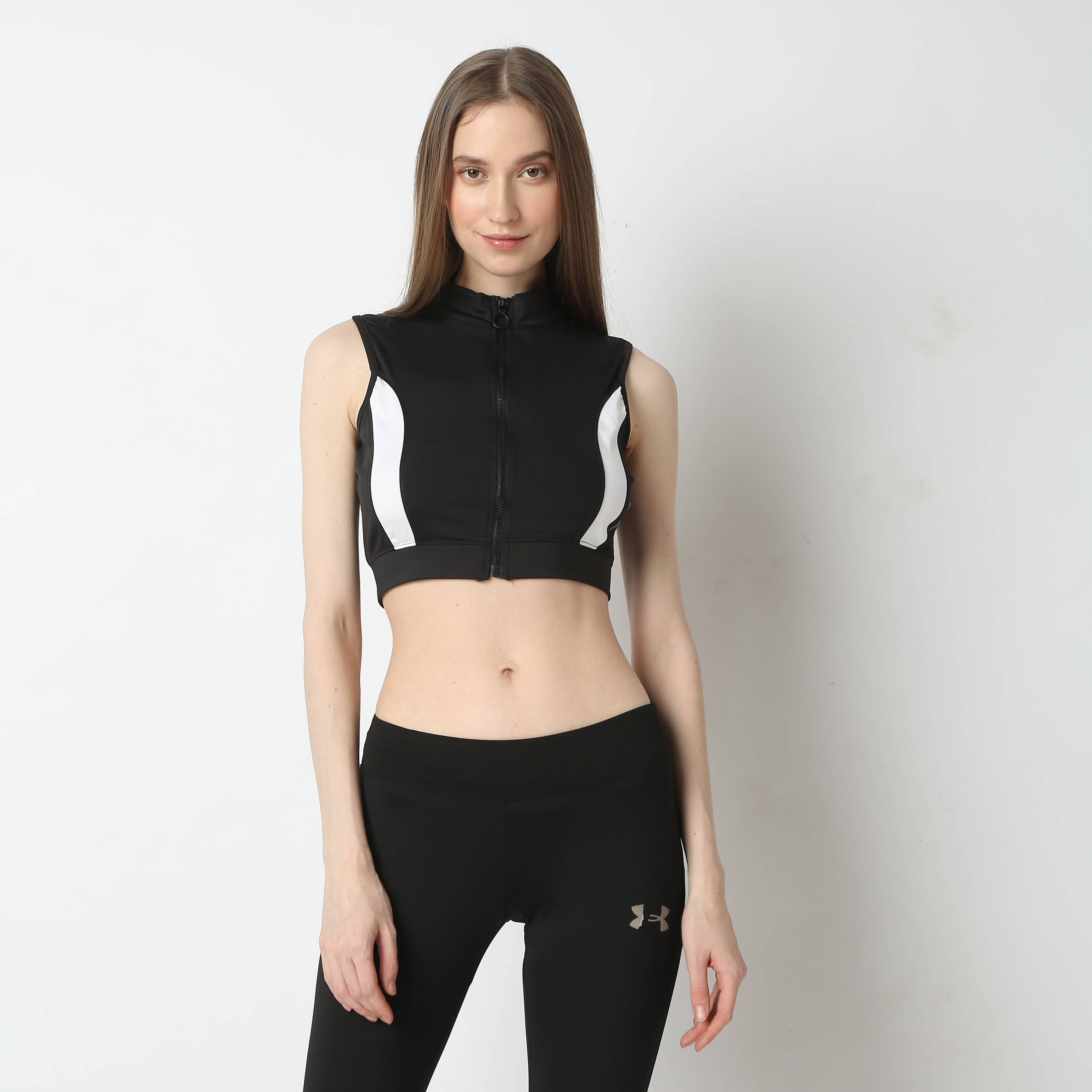 Slim Fit Mock Turtle Neck Sleeveless Tee With Zipper Detail T-Shirt