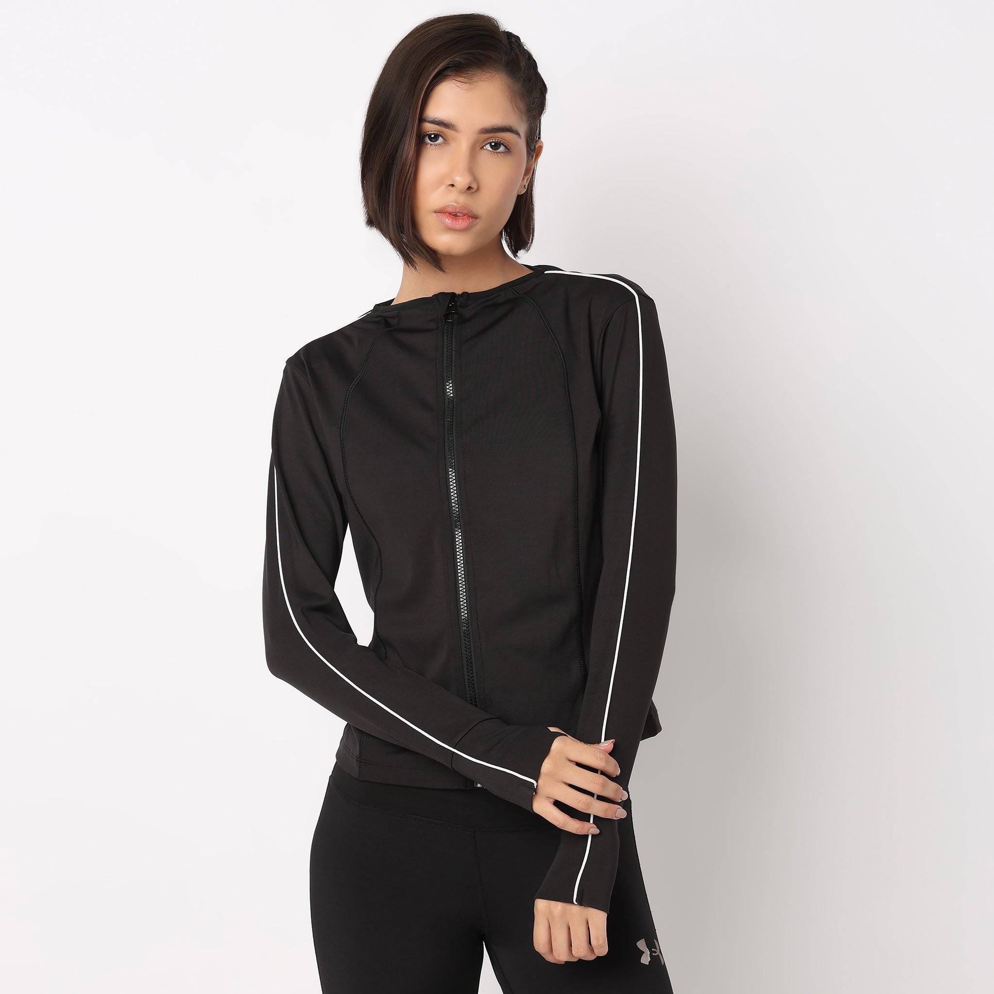 High Neck Jacket with Front Zipper Opening