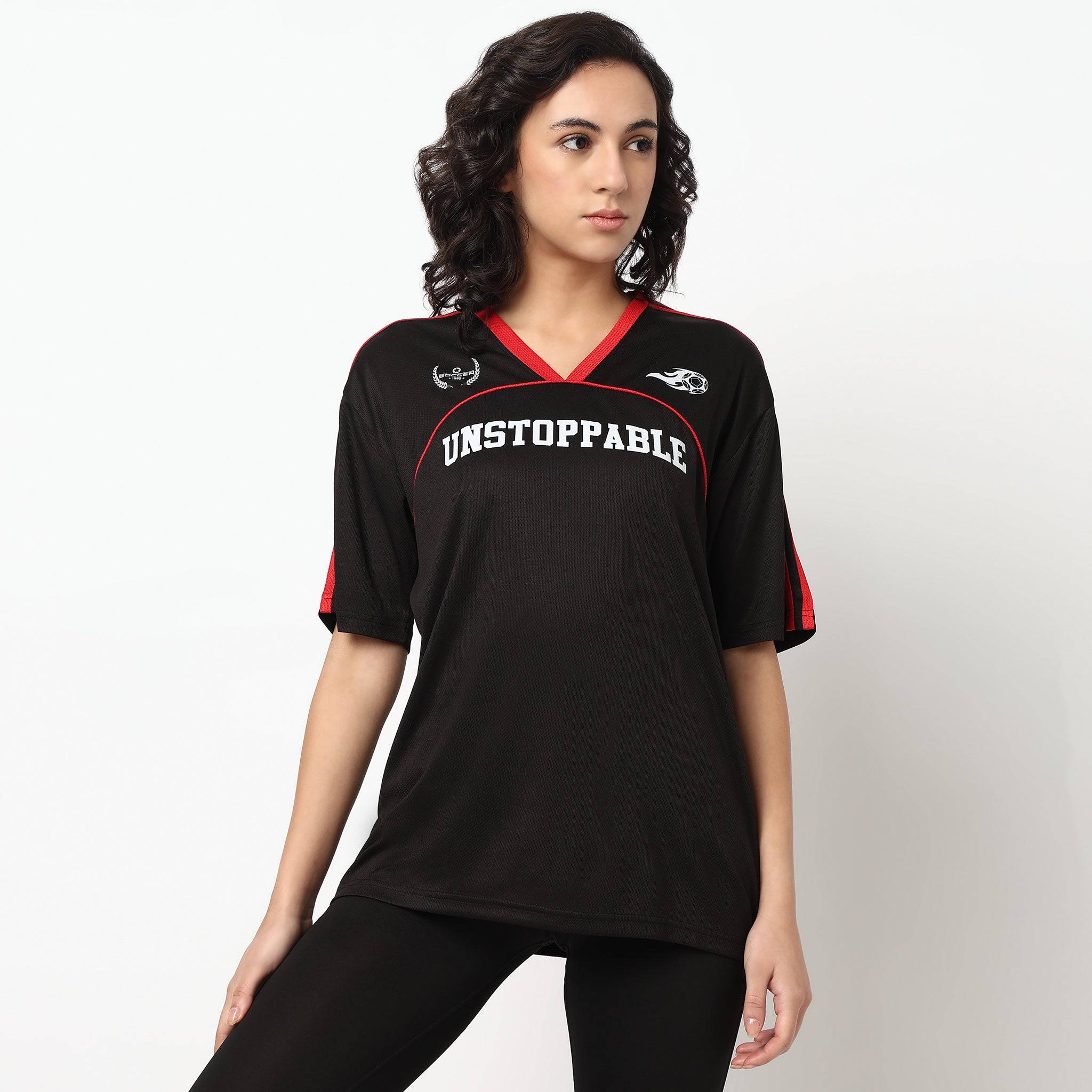 Graphic Oversized V-Neck Longline T-Shirt