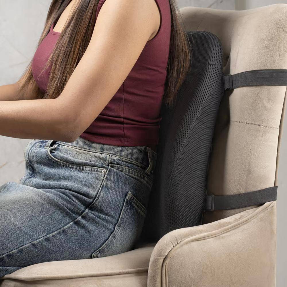 Back Support Cushion | Lumbar Support | Ergonomic, Memory Foam, Pain Relief | Office Chair or Car Seat Cushion | Black