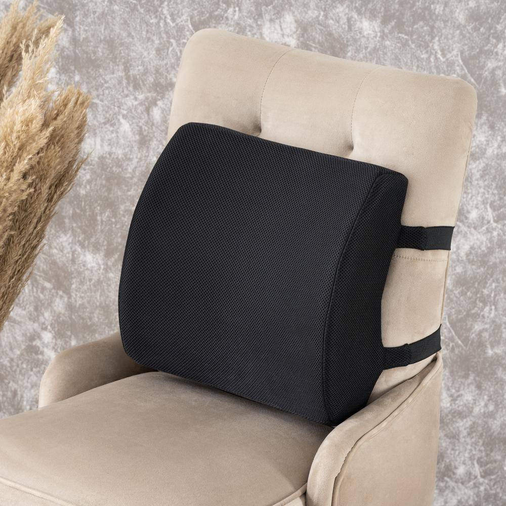 Back Support Cushion | Lower Back Support | Ergonomic, Memory Foam, Pain Relief | Office Chair or Car Seat Cushion | Black
