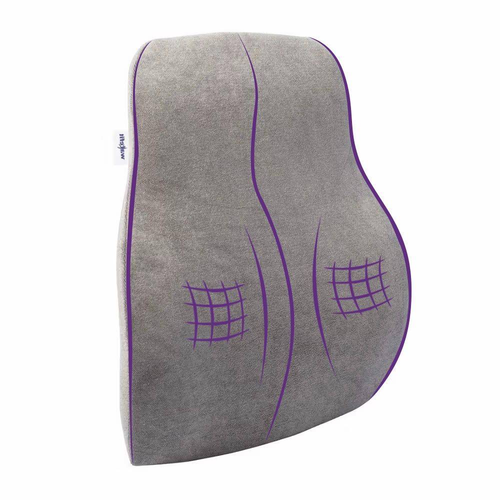Back Support Cushion | Lumbar, Lower Back & Upper Back Support | Ergonomic, Memory Foam, Pain Relief | Office Chair or Car Seat Cushion | Grey