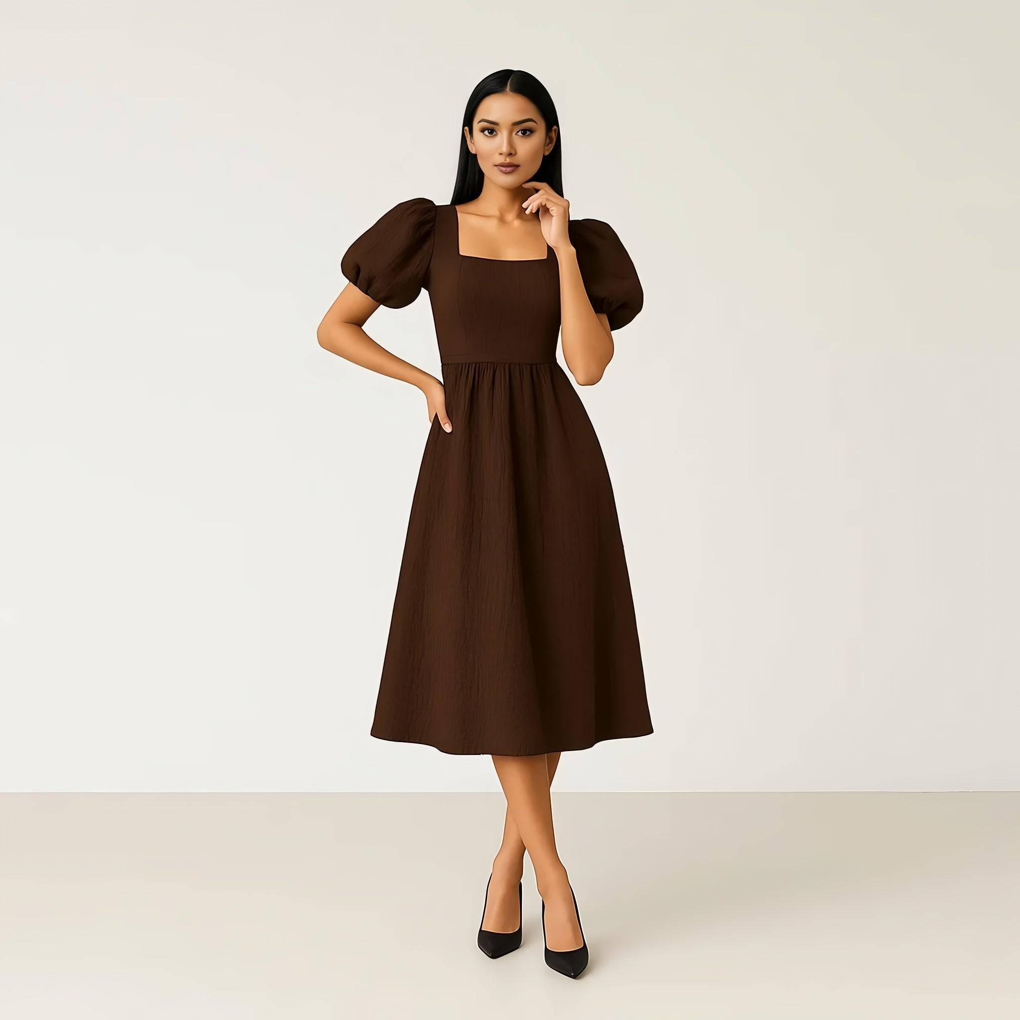 Puff Sleeve Structured Dress