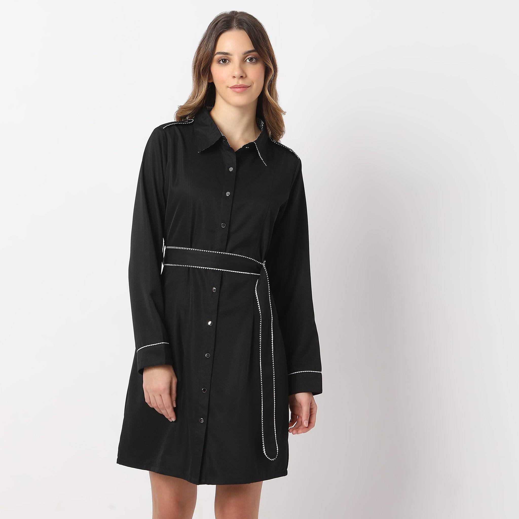 Knee Length Collar Full Sleeve Dress