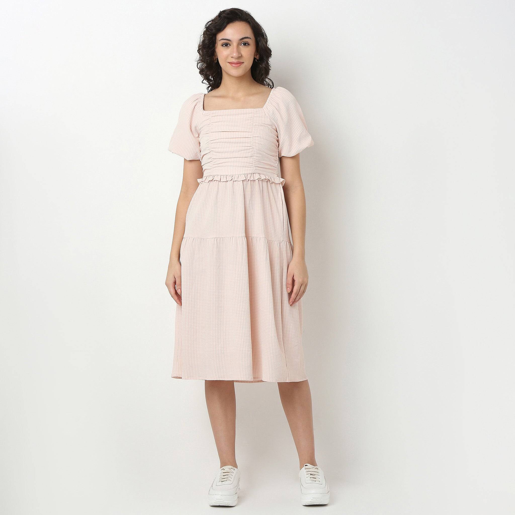 Checkered Knee Length Dress