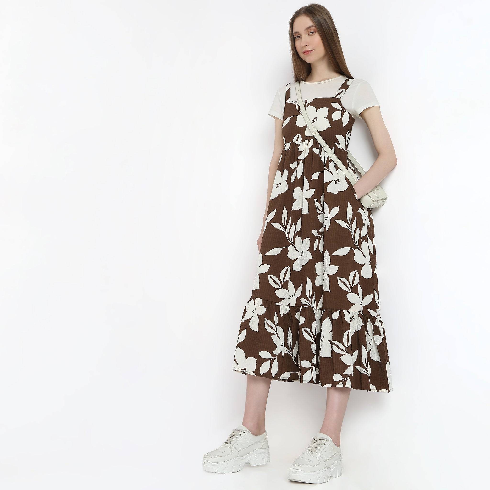 Flare Fit Printed Calf Length Sleeveless Dress