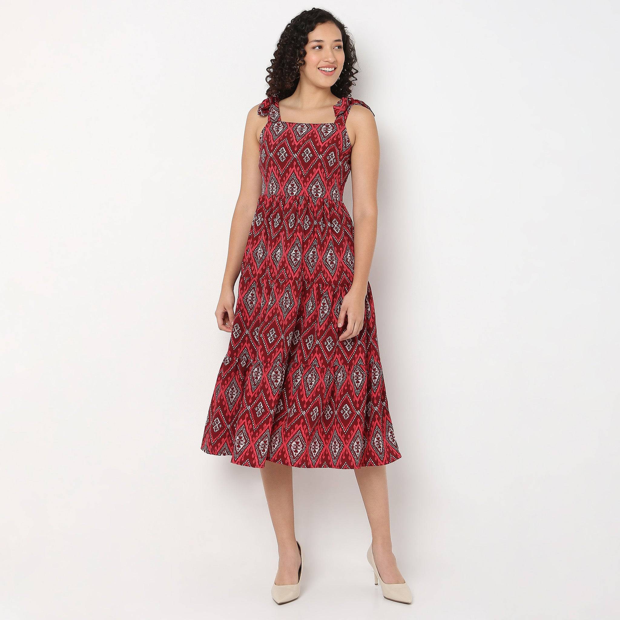 Printed Strap Tie-Up Dress