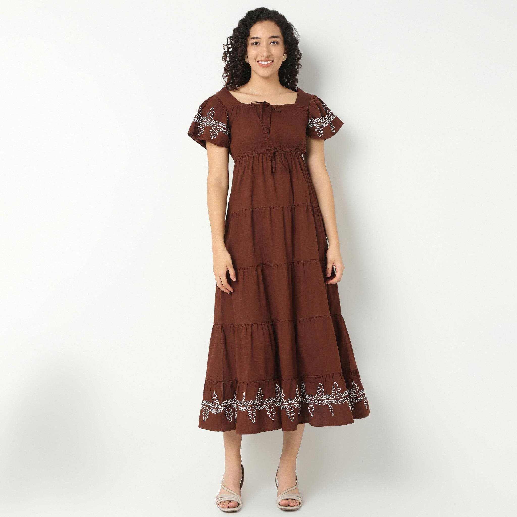 Long Embroidered Tiered Dress