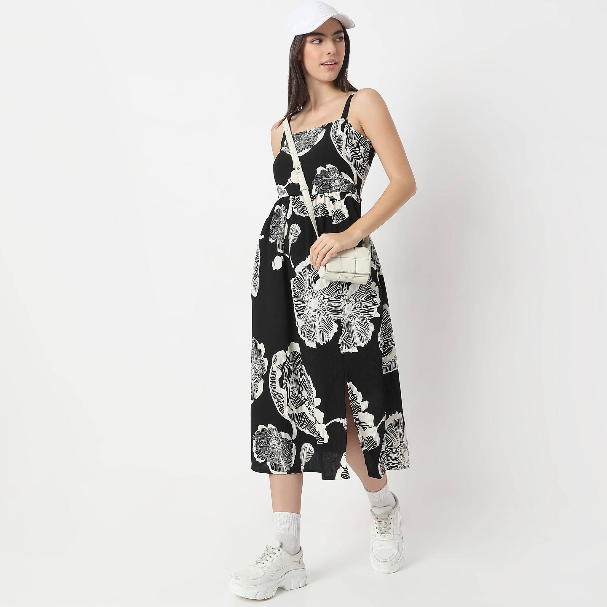 Flare Fit Printed Calf Length Twilight Sleeveless Dress