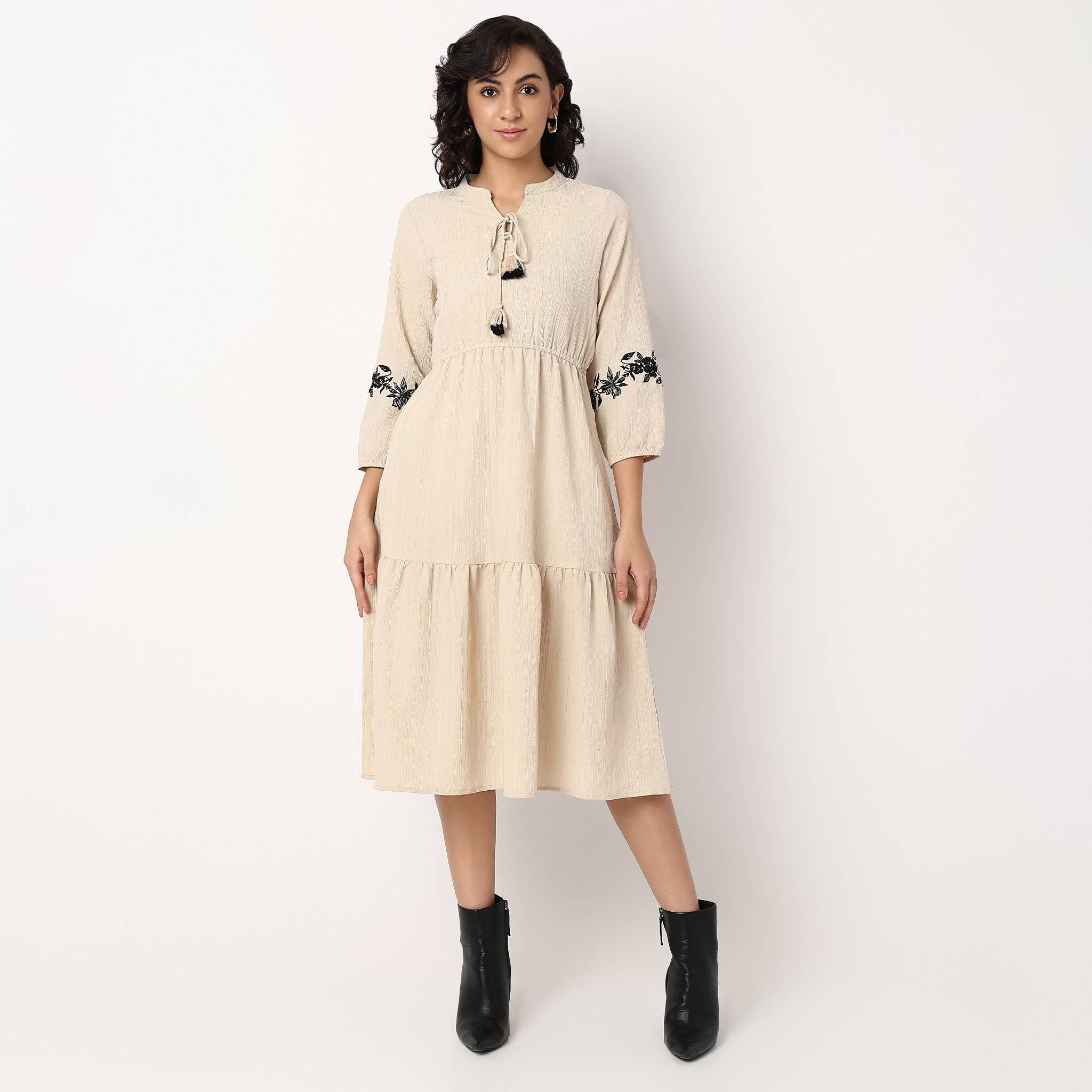 Woven Full Sleeves Tiered Dress