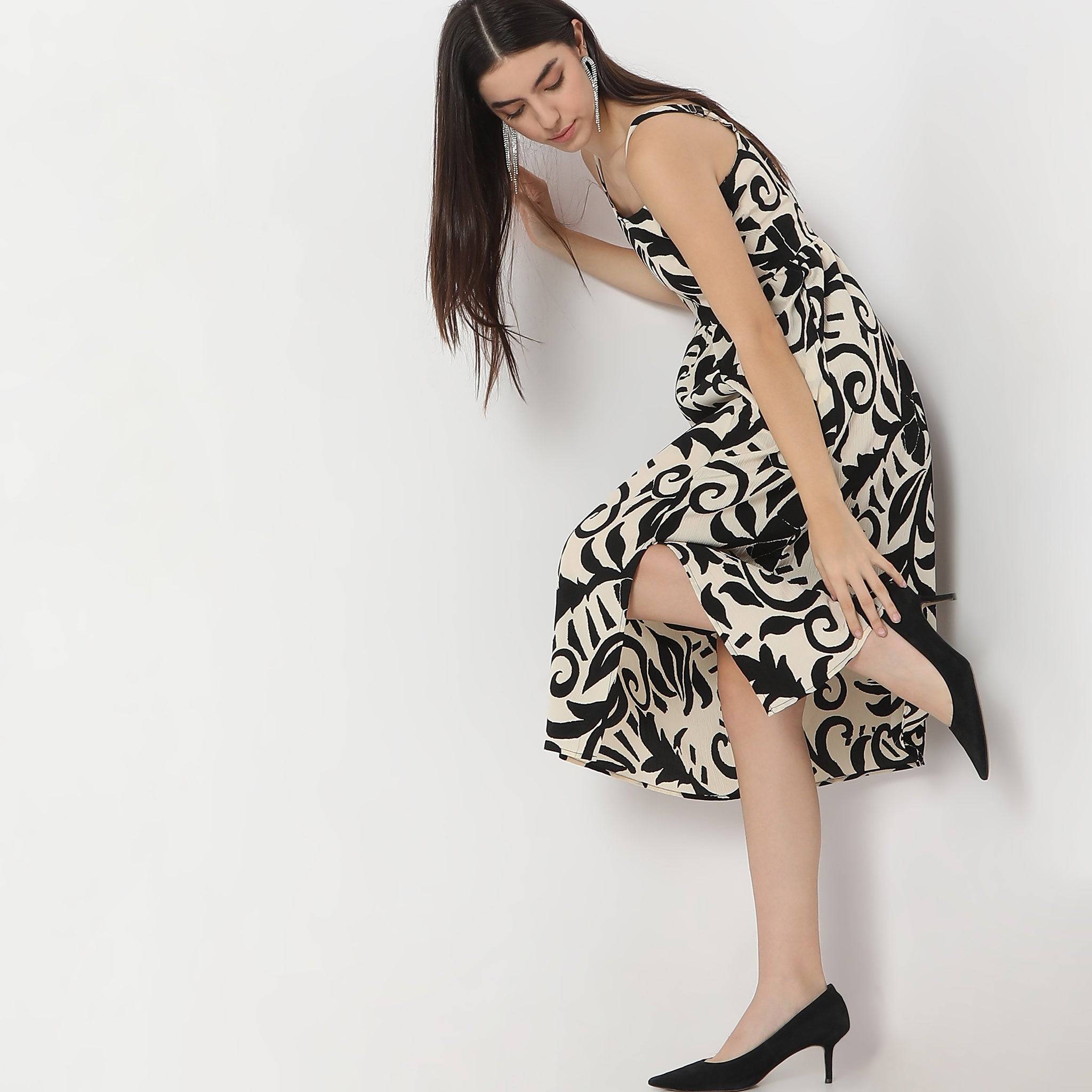 Flare Fit Printed Knee Length Twilight Sleeveless Dress